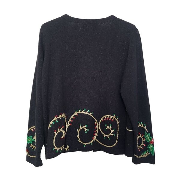 Design Options Holly Berry Cardigan Beaded Sequin Holiday Sweater Womens Sz XL - Picture 8 of 12